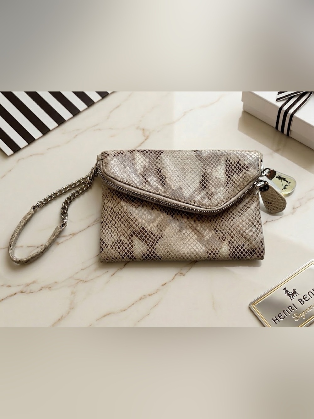 NWOT Henri Bendel Snakeskin Embossed Leather Wristlet/Clutch